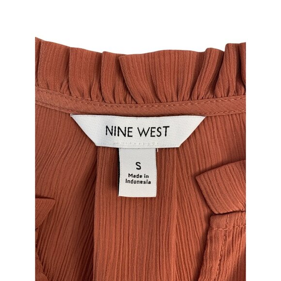Nine West Womens Rust Ruffled Flutter Sleeve Top Size Small - Picture 8 of 9